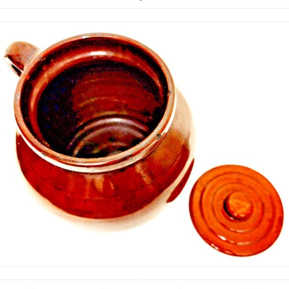Brown Glaze Stoneware Crock Bean Pot Single Handle with Lid Antique RARE - Picture 5 of 8